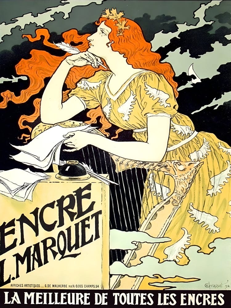 Writing A Letter Art Deco Vintage Poster