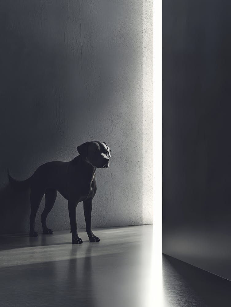 Chien dans l'Obscurité. Généré par IA.