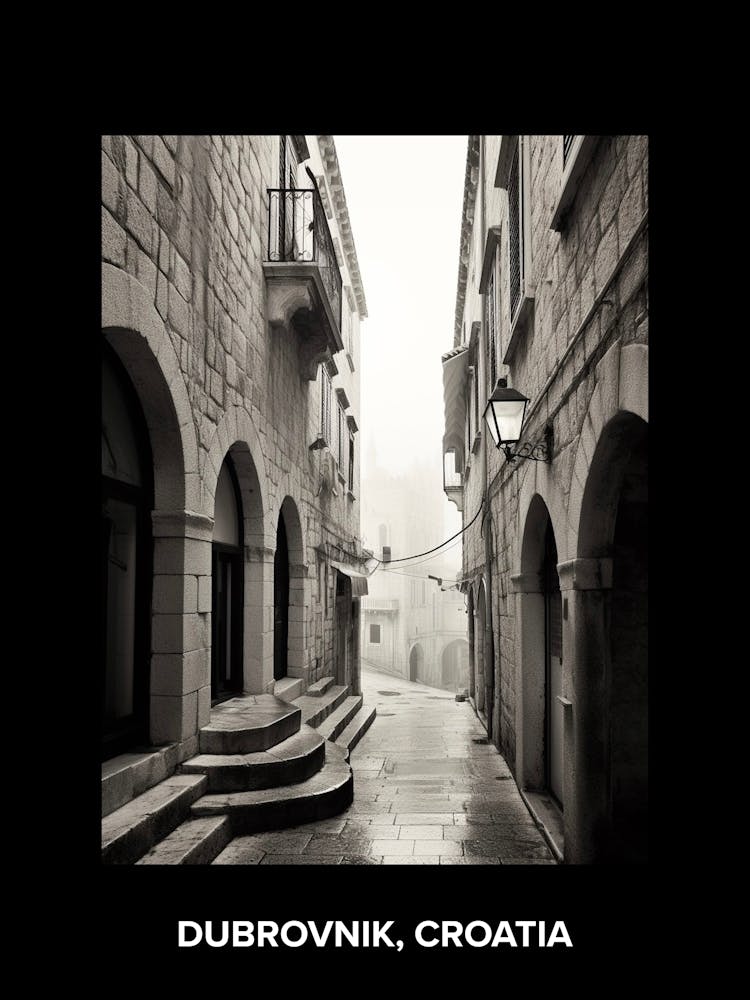Poster Of Dubrovnik, Croatia, Mediterranean Black And White Photography Analogue 4
