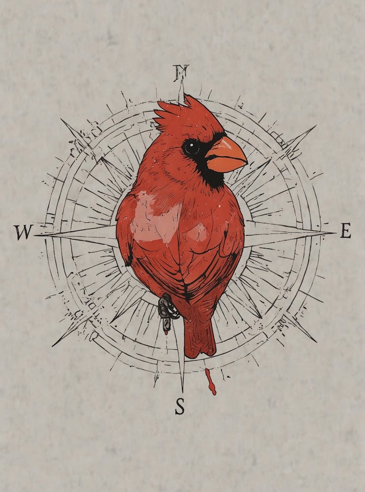 Cardinal Bird On Compass