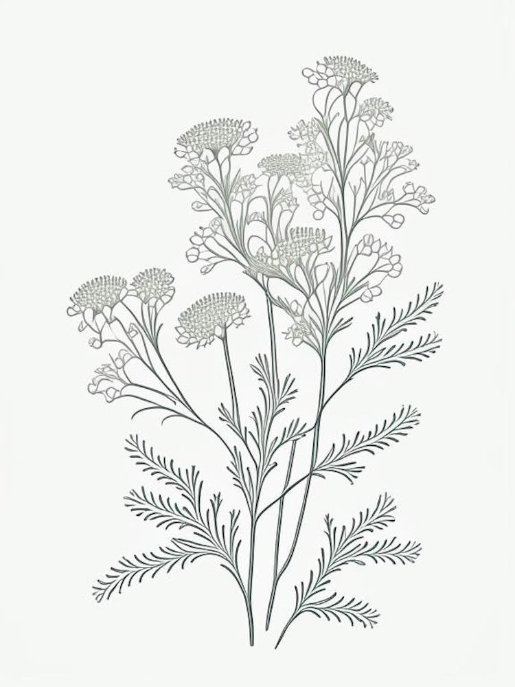 Feverfew Herb William Morris Inspired Line Drawing 1