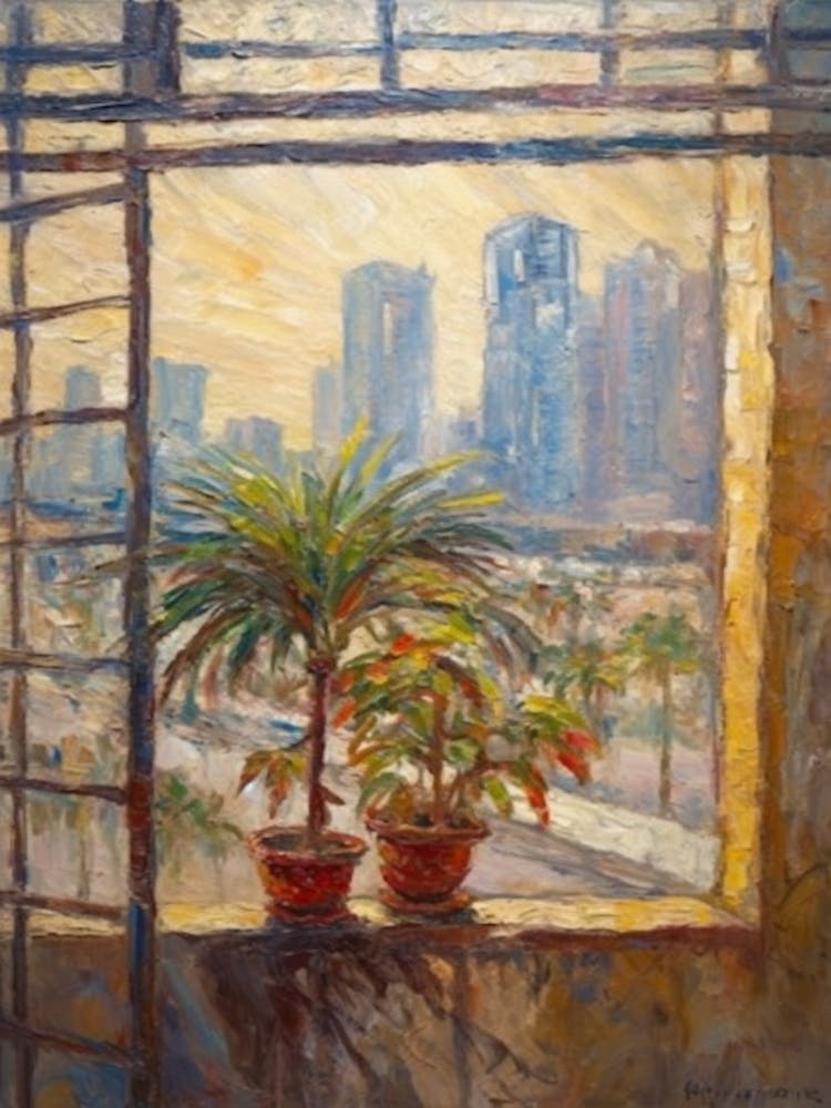 Window View Of Dubai United Arab Emirates Impressionism Style 3