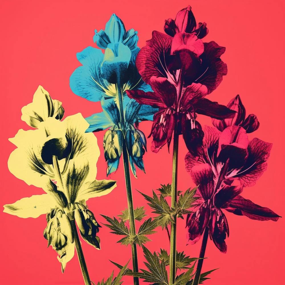 Andy Warhol Style Pop Art Flowers Aconitum 1 Square