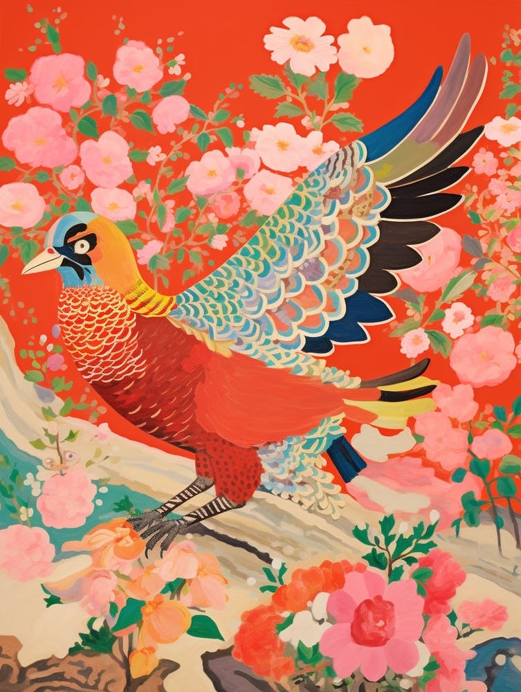 Maximalist Bird Painting Northern Cardinal 1