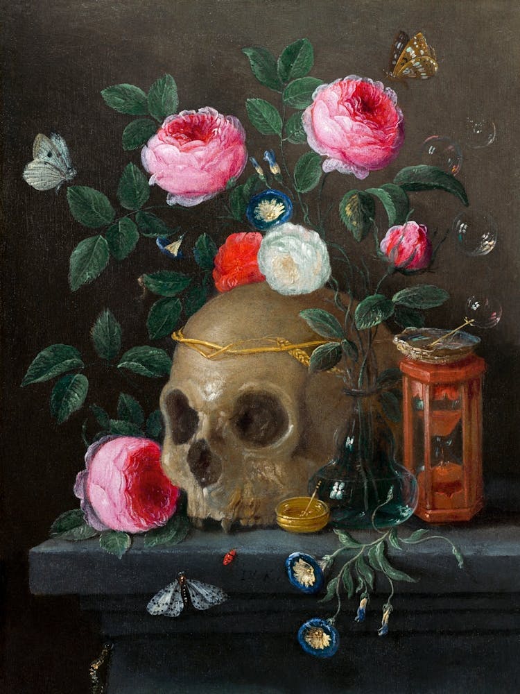 Vanitas Skull And Rose Still Life; Jan Van Kessel