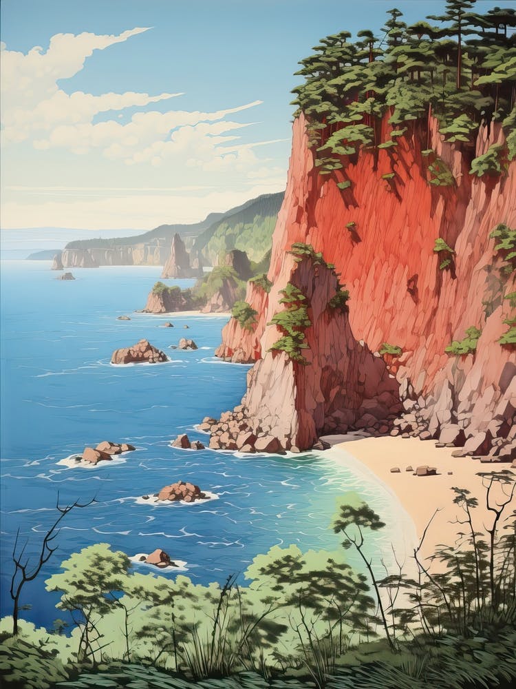 Tojinbo Cliffs In Fukui, Ukiyo E Drawing 3