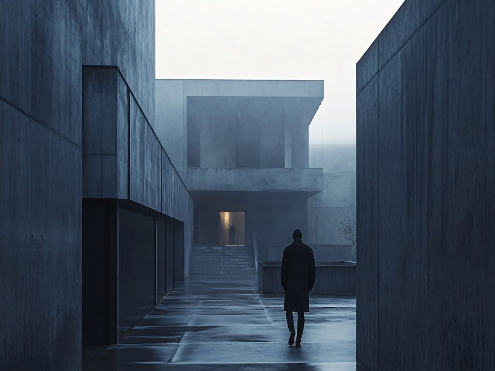 Man Walking Through A Building