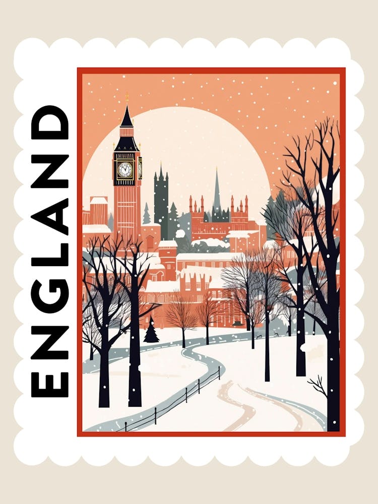Retro Winter Stamp Poster London United Kingdom