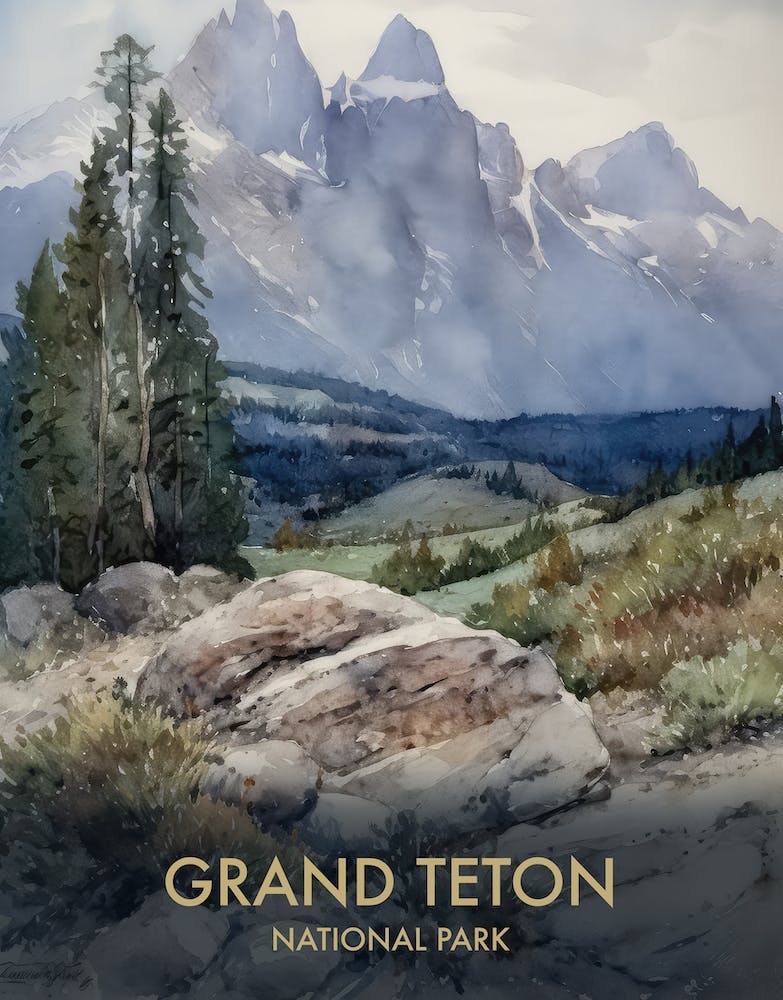 Grand Teton National Park Watercolour Vintage Travel Poster 5