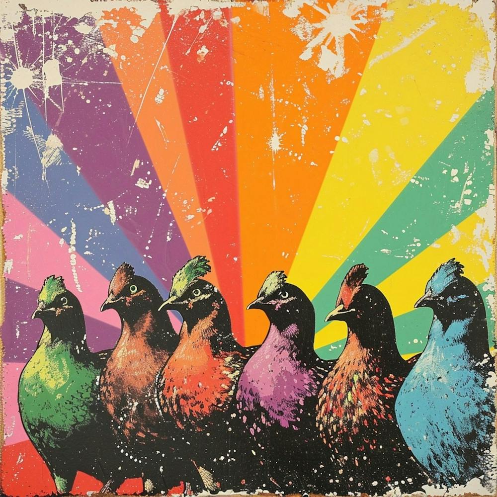 Rainbow Retro Bird Collage