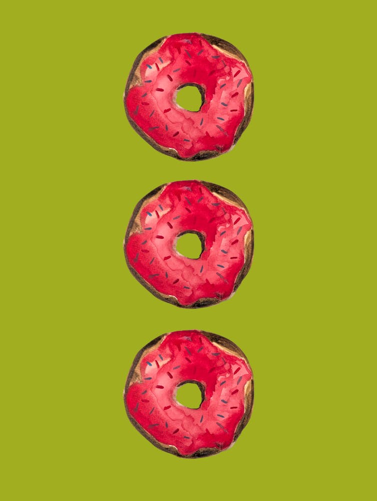 Three Doughnuts Watercolour Illustration Kitchen