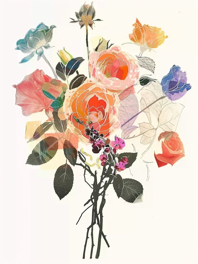 Rose 3 Collage Flower Bouquet