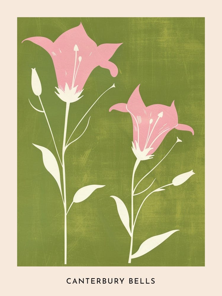 Pink & Green Canterbury Bells 3 Flower Poster