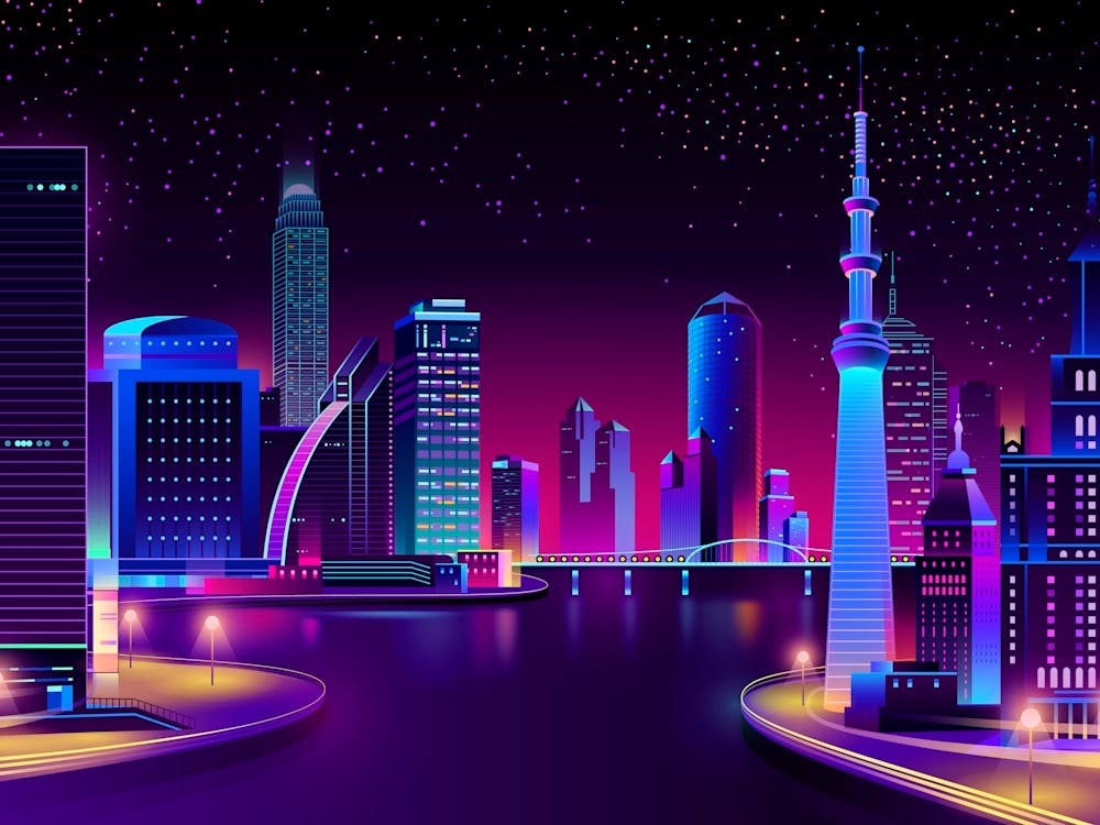 Synthwave Neon City #3 — Vector art