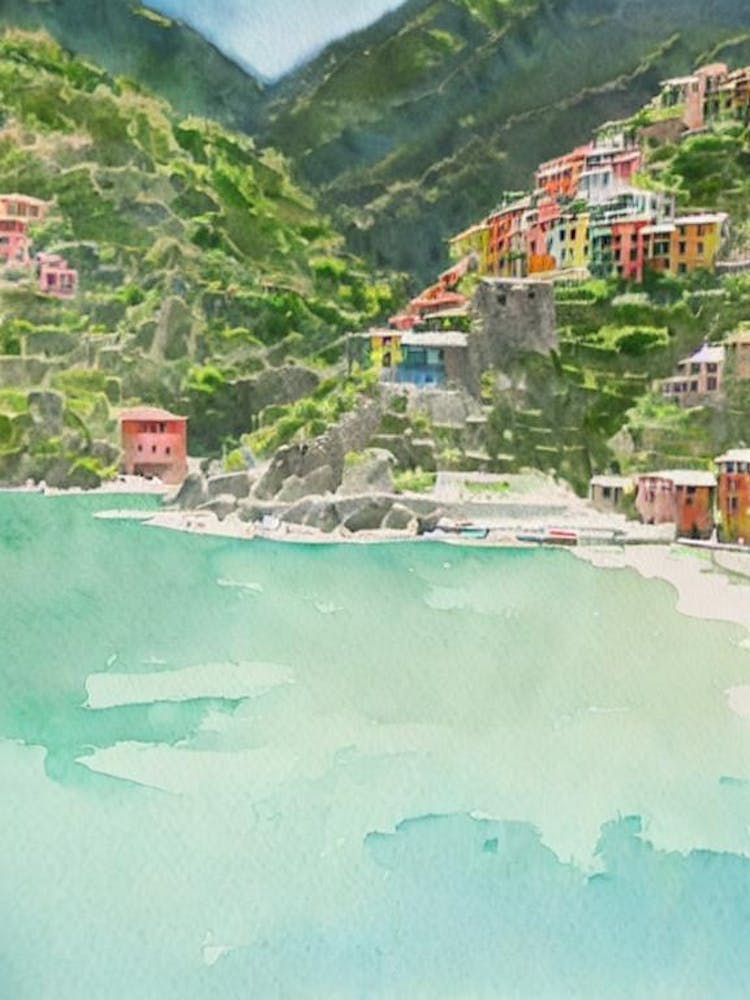 Cinque Terre National Park Italy Water Colour Poster