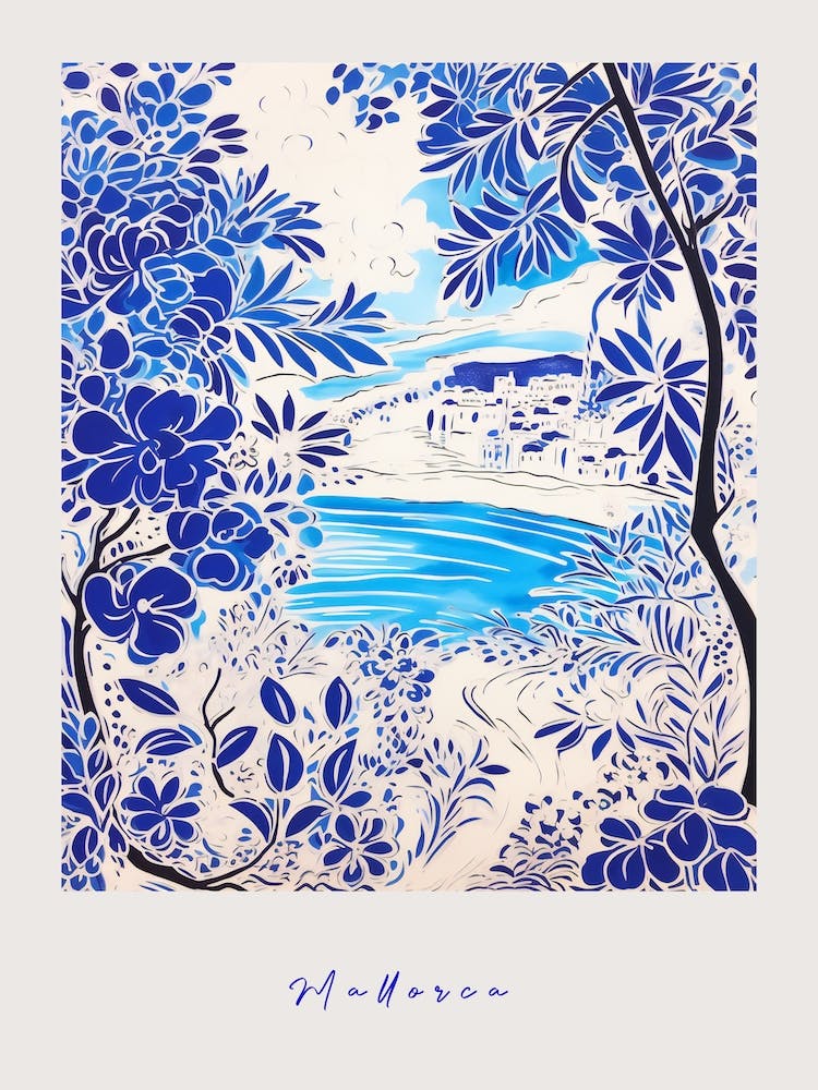 Mallorca Spain 2 Mediterranean Blue Drawing Poster