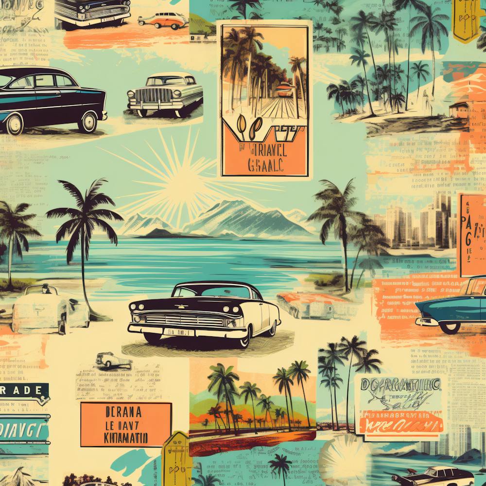 Vintage, Retro Travel Poster Tropical, Palm Trees, Airplane, Sun 6