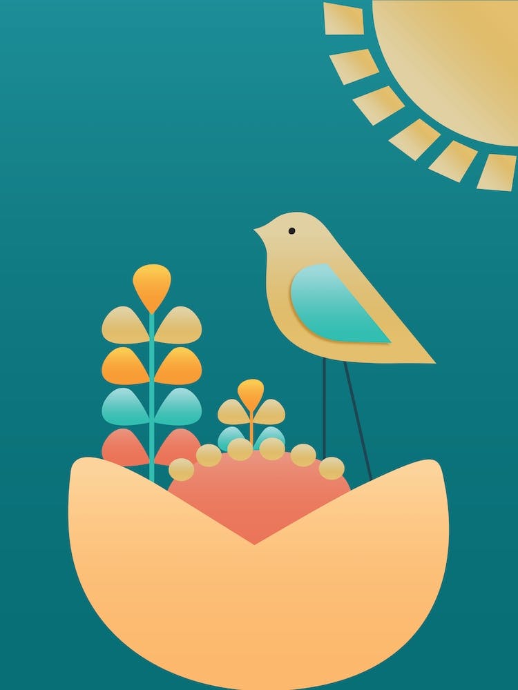 Mid-Century Vogel und Blume III