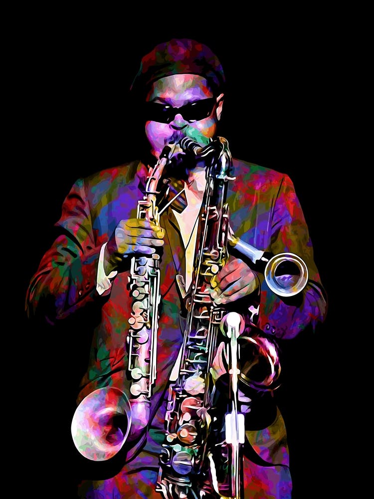 Rahsaan Roland Kirk American Jazz multi-instrumentalist in my Colorful Illustration