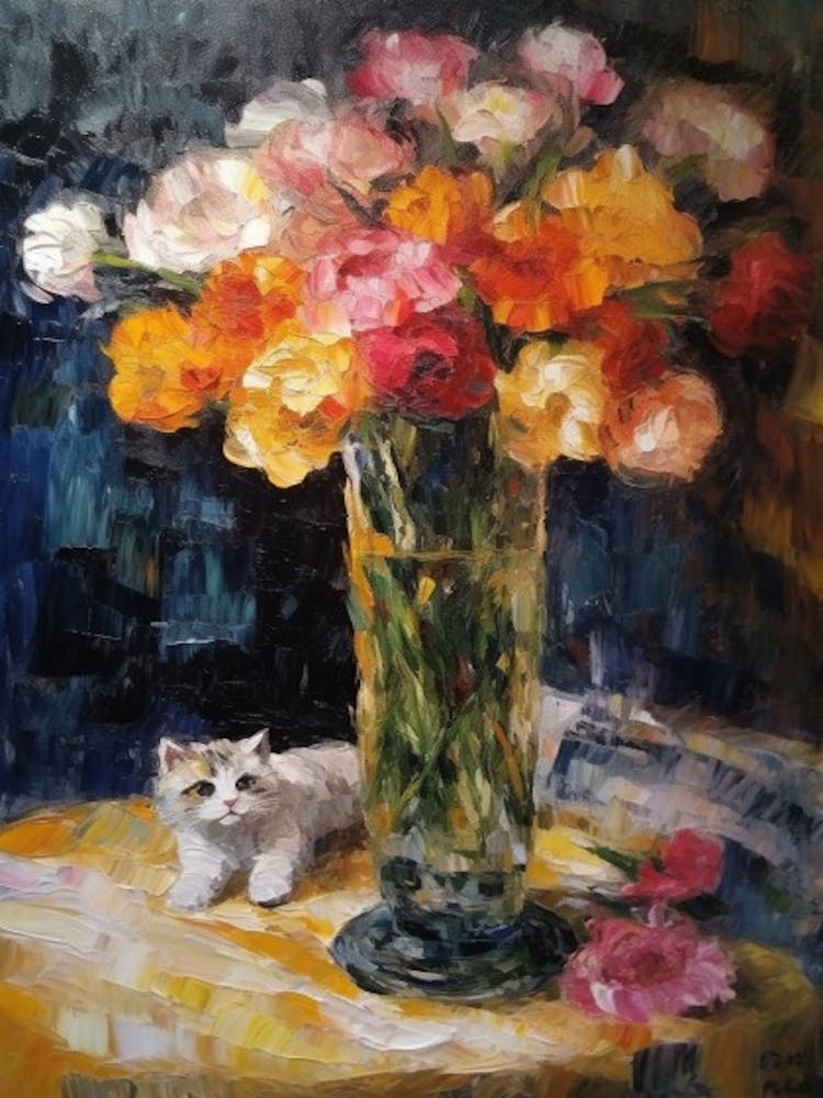 Lisianthus With A Cat 1
