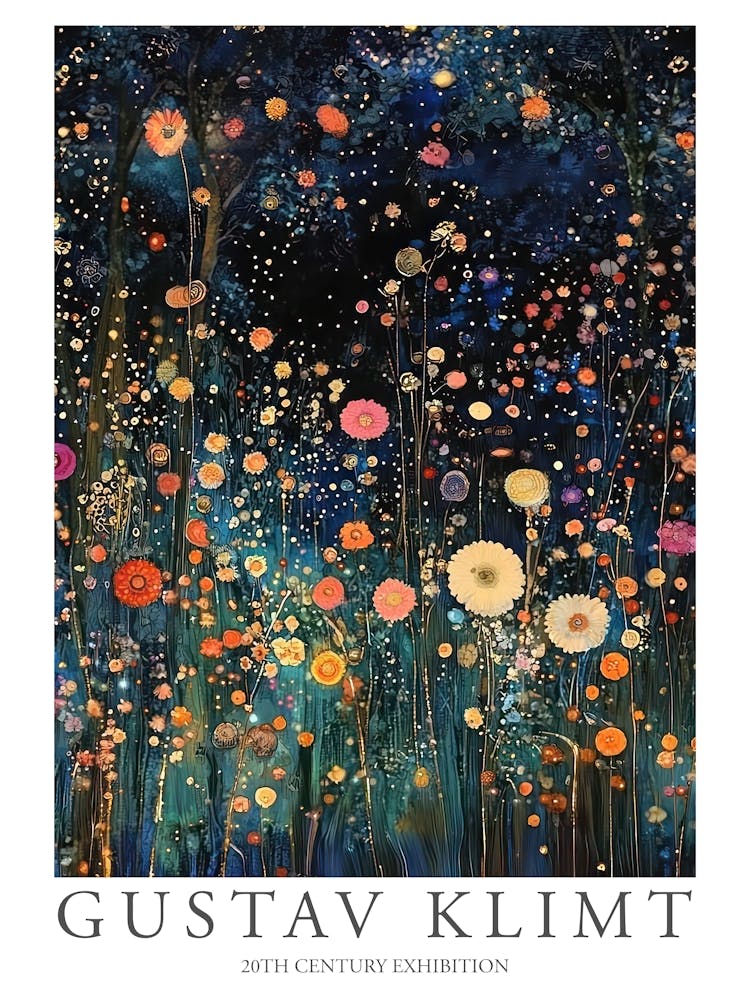 Gustav Klimt Print Night Klimt Poster Klimt Exhibition Poster Painting Wildflower Garden 