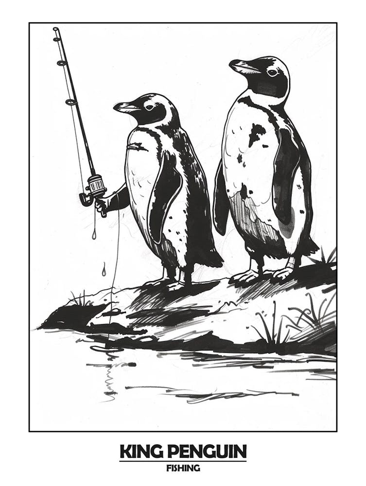 Penguin Fishing Poster 1