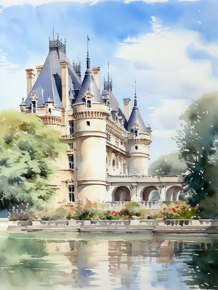 Chateau De Chantilly Gardens France Watercolour