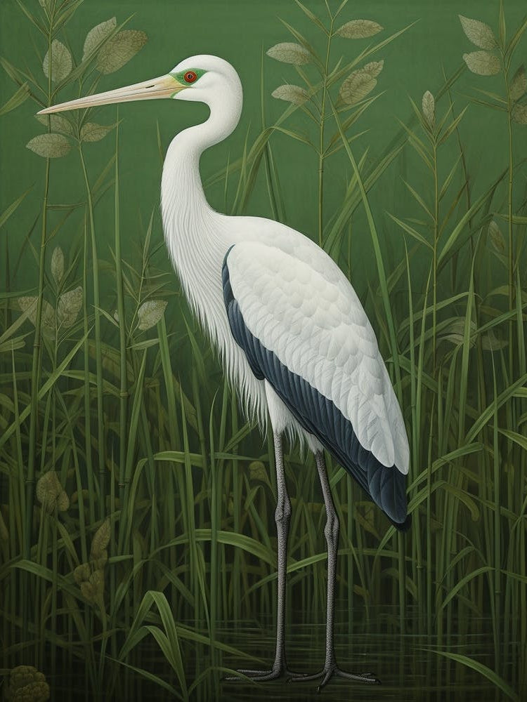 Ohara Koson Inspired Bird Painting Stork 1