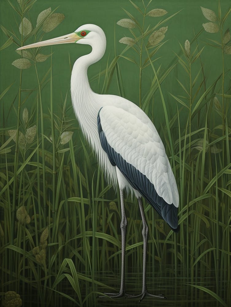 Ohara Koson Inspired Bird Painting Stork 1