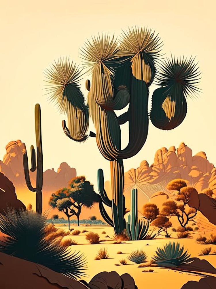 Joshua Trees In Desert Retro Illustration (2)