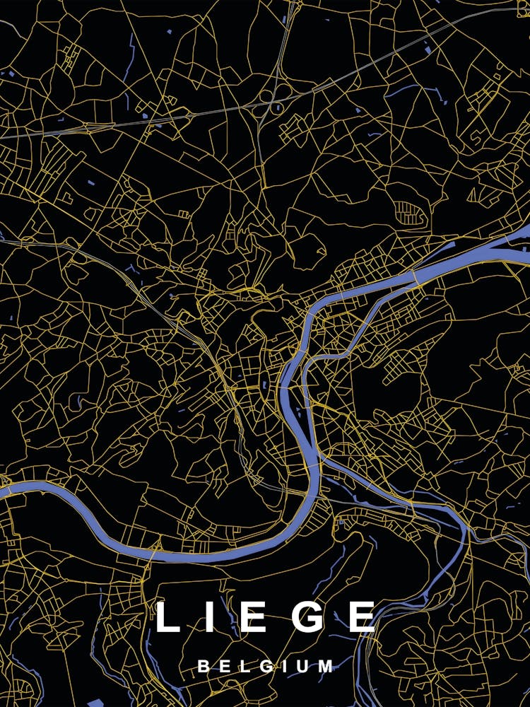 Liege Belgium City Map Black and Gold