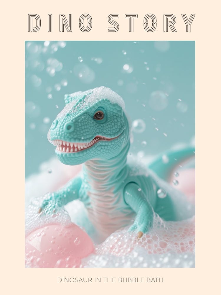 Pastel Toy Dinosaur In The Bubble Bath 2 Poster