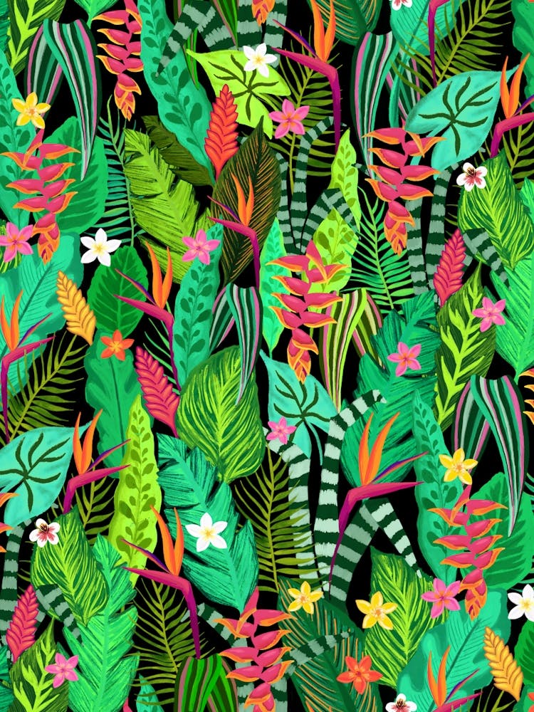 Tropical Nights Lush Maximalist Vibrant Botanical