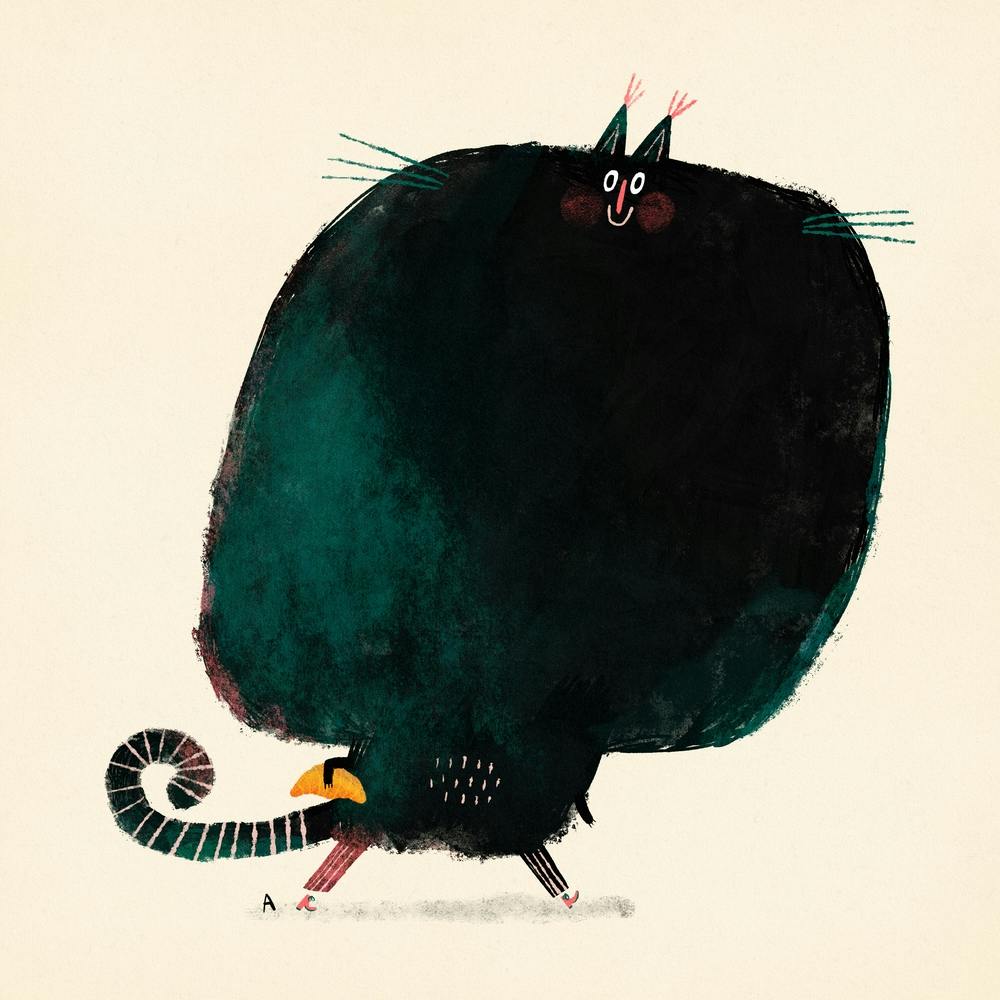 Black Walking Cat With Croissant