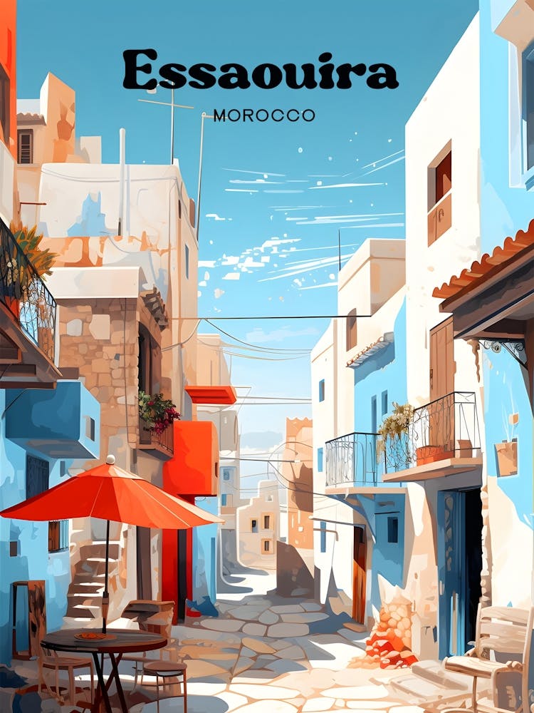 Essaouira Marokko Straßenansicht Reisekunst Illustration