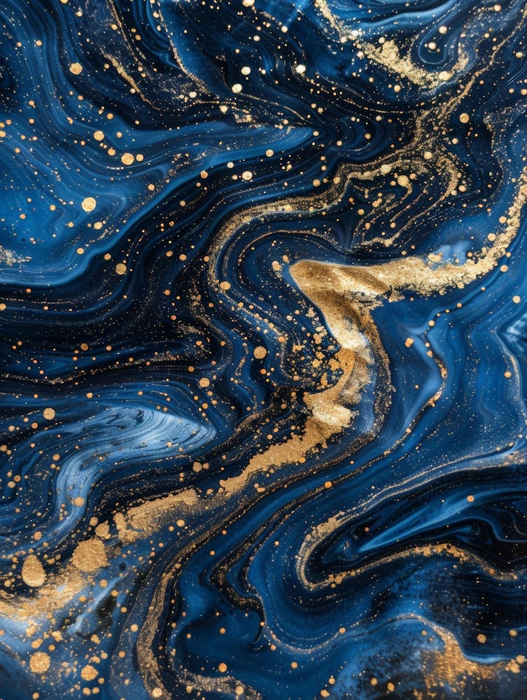 Blue Gold Swirls Abstract Painting