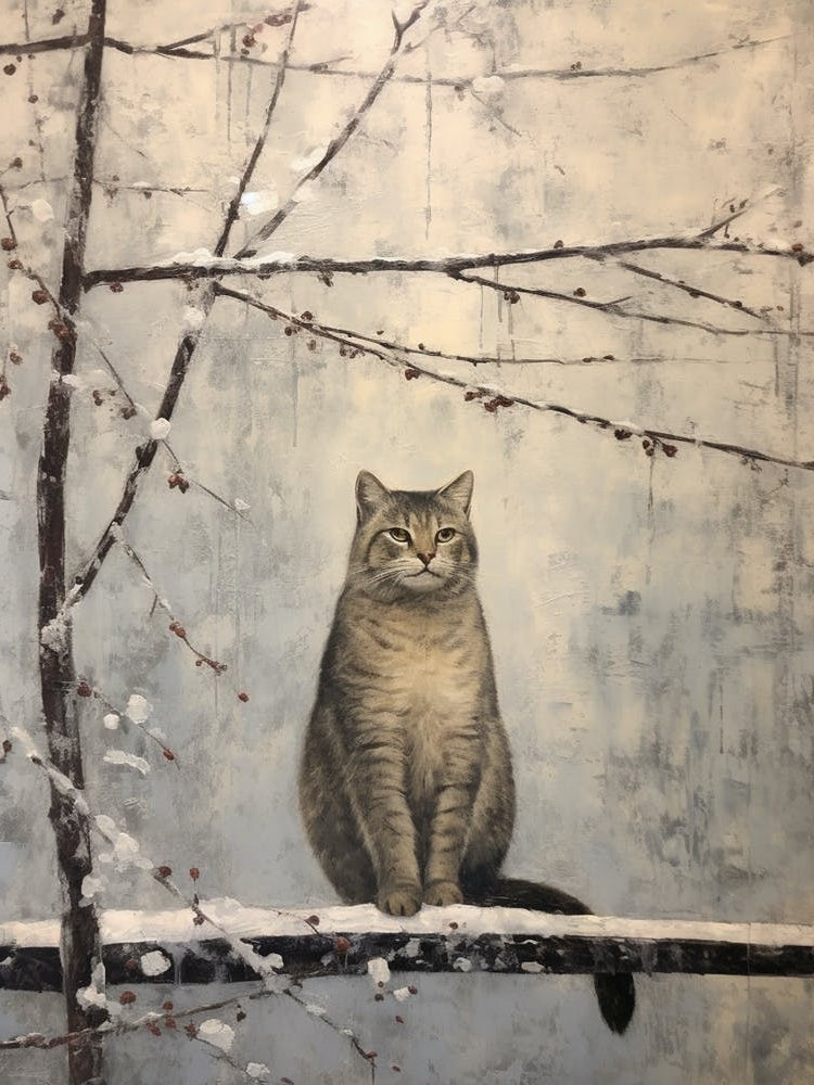 Vintage Winter Animal Painting Bobcat 1