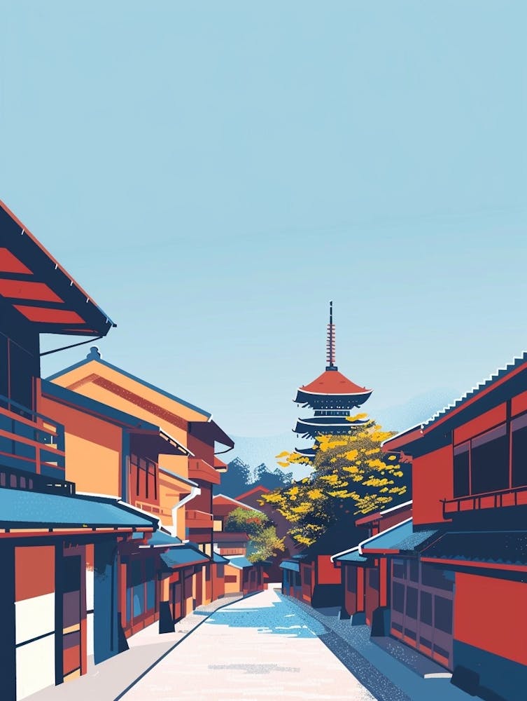 Gion District Kyoto 2 Colourful Illustration