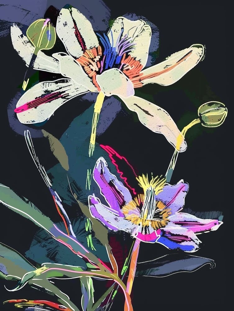 Neon Flowers On Black Anemone 4