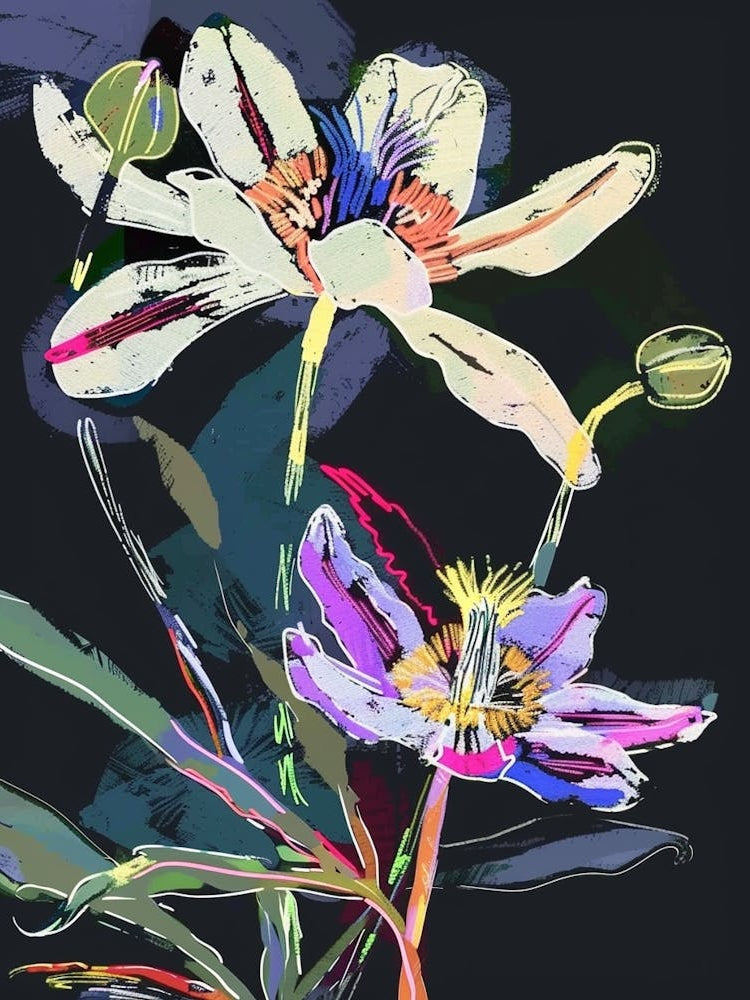 Neon Flowers On Black Anemone 4