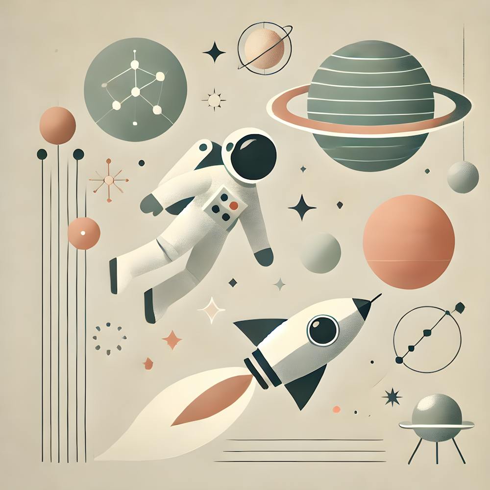 Minimalist Space Adventure Nursery Wall Art Astronaut, Rocket & Planets Print Kids Room Decor