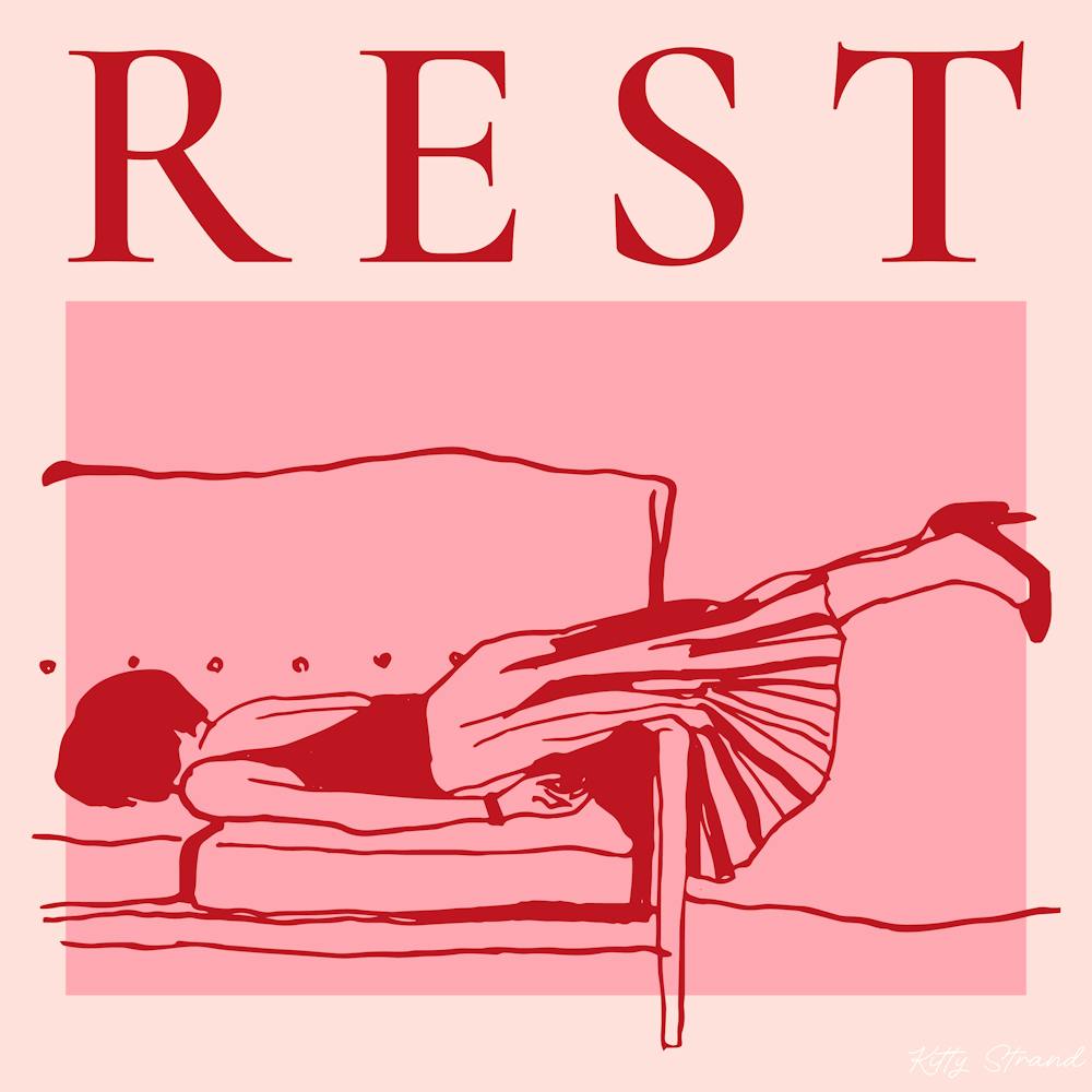 Rest | Pink Minimalist Bedroom Art 1