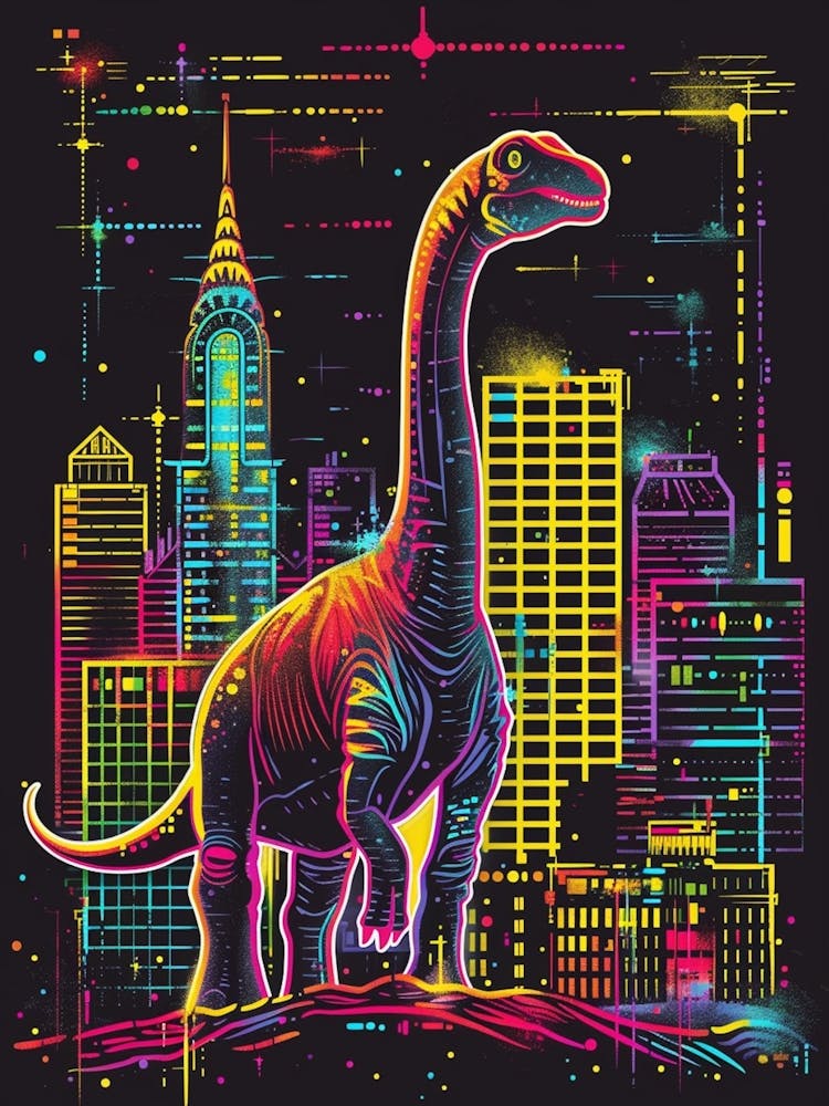 Dinosaur Neon New York Cityscape 2