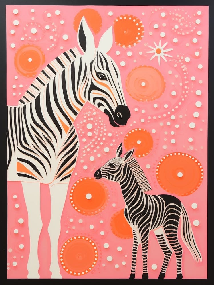 Zebra Mother & Calf Pink & Orange 4