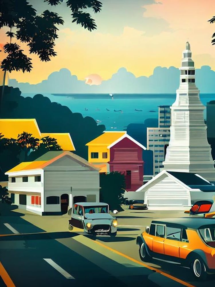 Port de Bangkok Thaïlande - Affiche Vintage