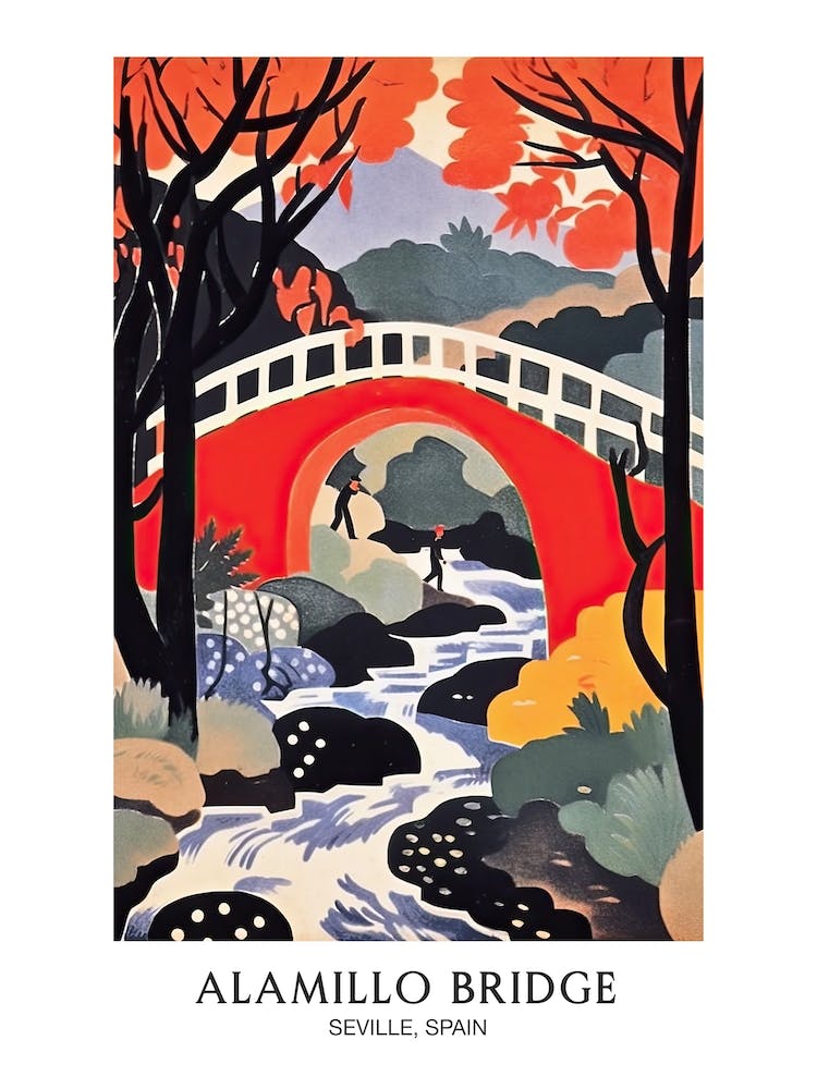 Alamillo Bridge, Seville, Spain Colourful 2 Travel Poster