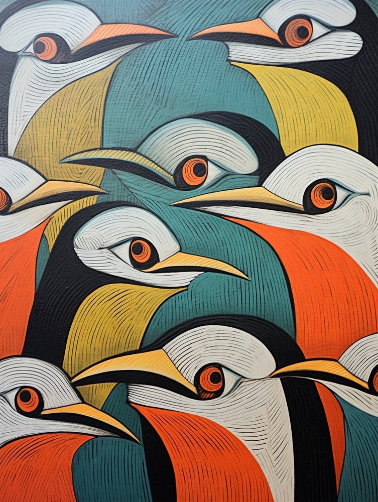 Abstract Bird Linocut Style 3