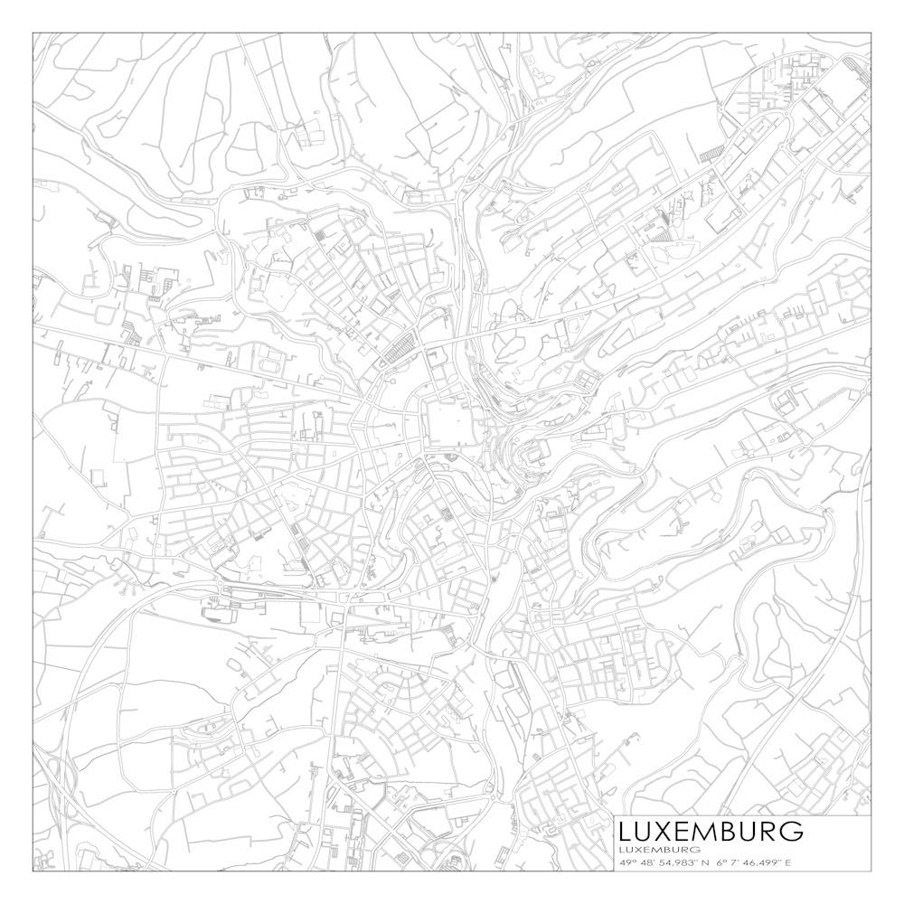 Luxemburg, Luxemburg, City Map Black On White Blueprint Design