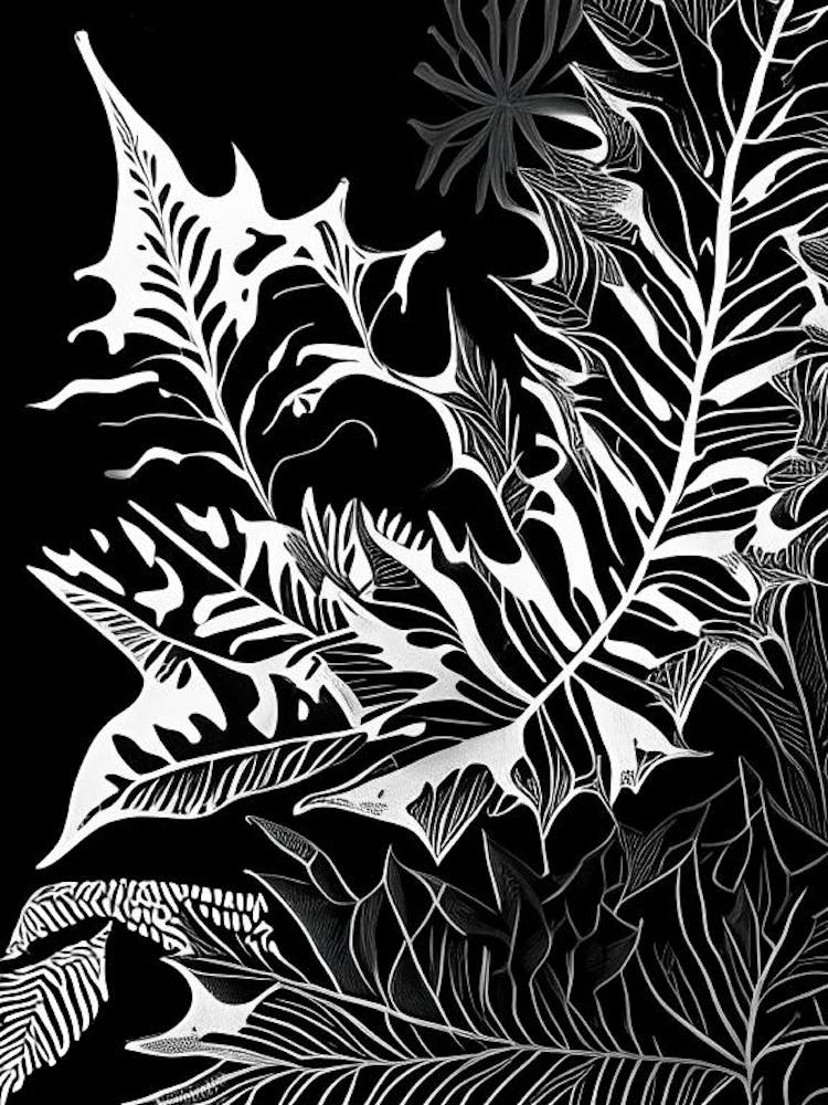 Long Eared Holly Fern Linocut