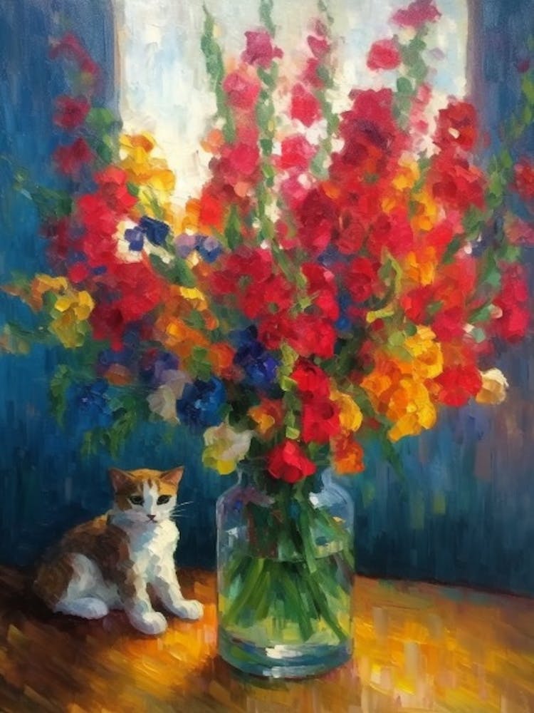 Snapdragons With A Cat 4